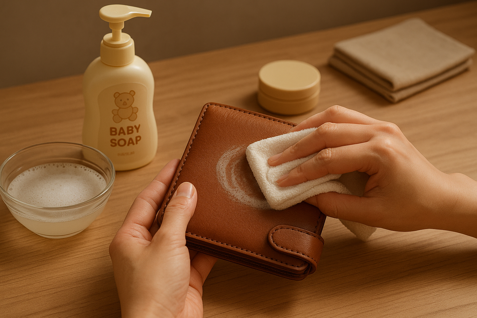Using mild baby soap for gentle cleaning